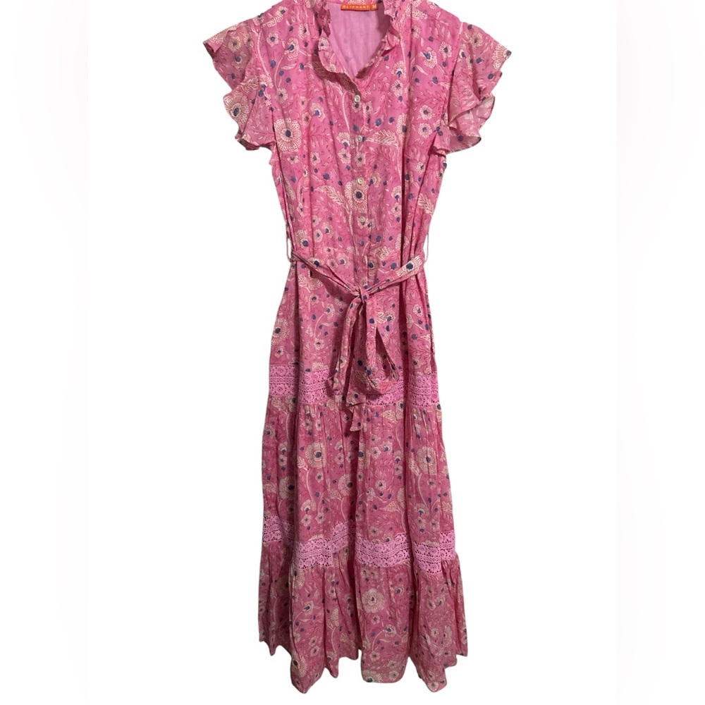 ⭐️OLIPHANT ruffle collar button maxi dress in pink Carolina. Size medium!⭐️ - Picture 3 of 7